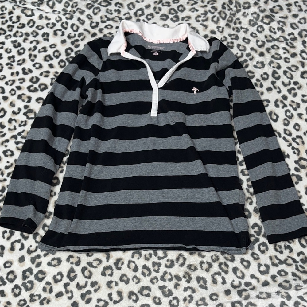Motherhood Maternity Black and Gray Striped Womens Polo